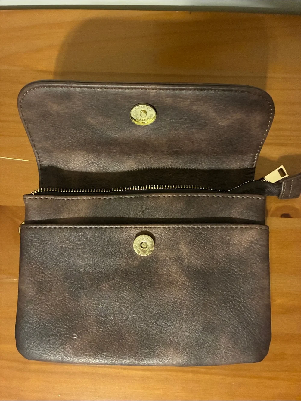 Dark Brown Faux Leather Wristlet Wallet